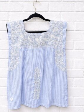 J.Marie Jmarie Top Shirt Cotton Embroidered Stripe M j Marie